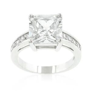 Princess Cut Cz Engagement Promise Band Wedding Ring Rhodium